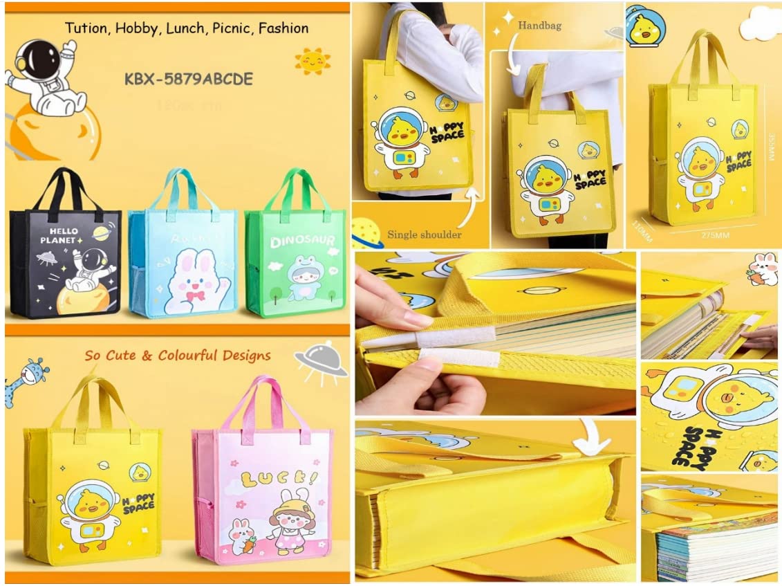 SPOT Hunt School File Folder Document Bag Student Canvas Tuition Bag for Boys & Girls Notebook Tote Bag Cute Cartoon Printed Folder Stationery for Kids - (Blue)