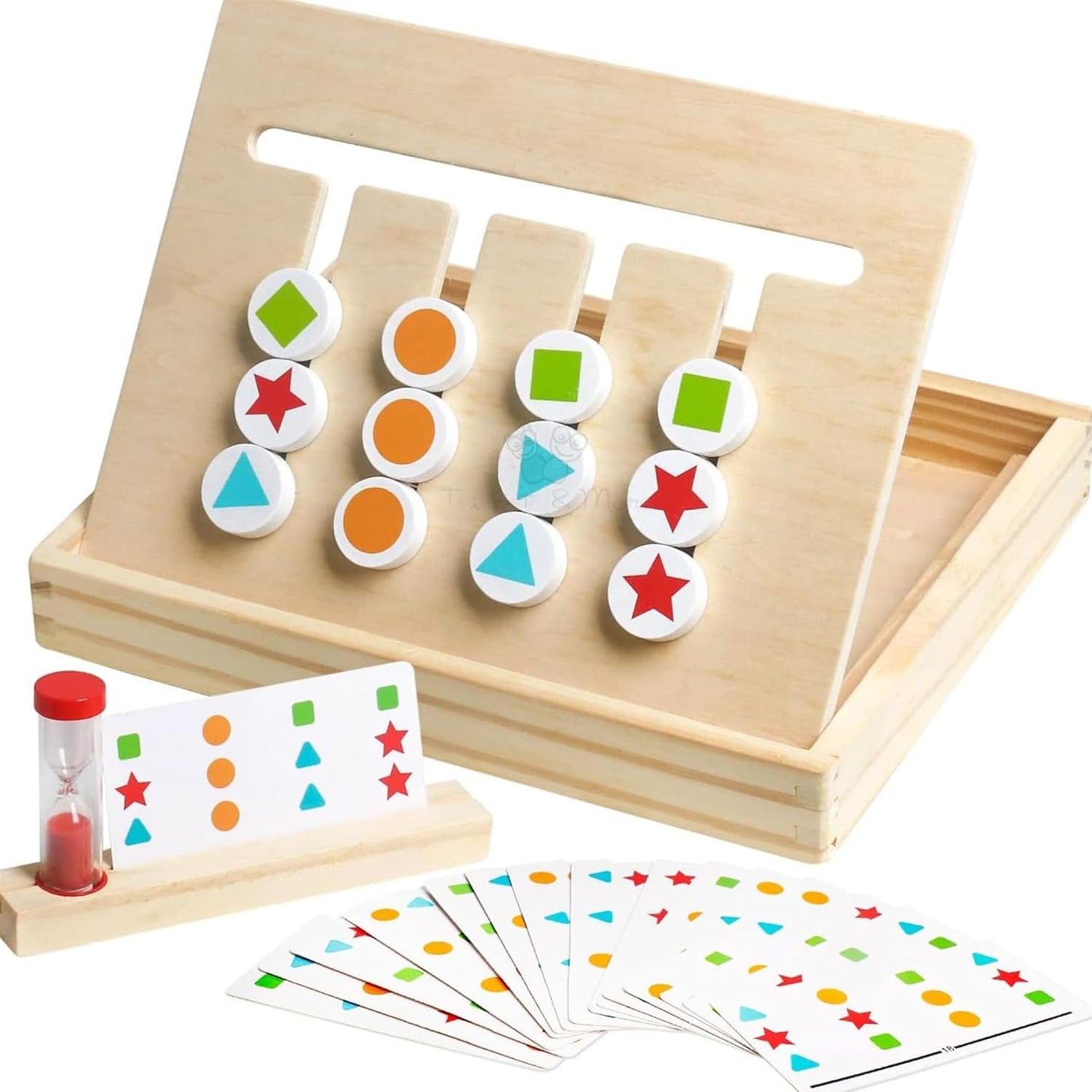 Montessori Slide Matching Puzzle Game Shape Shuffle for Kids 2-Sided Logic Game for Sorting 4+ Years (Box Brain Teaser)