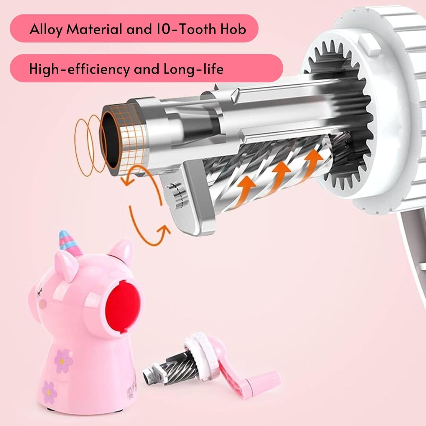 Cute Unicorn Mechanical Hand Crack Sharpener Table Pencil Sharpener Manual with Rotating Knob and Storage for Kids School - Pink