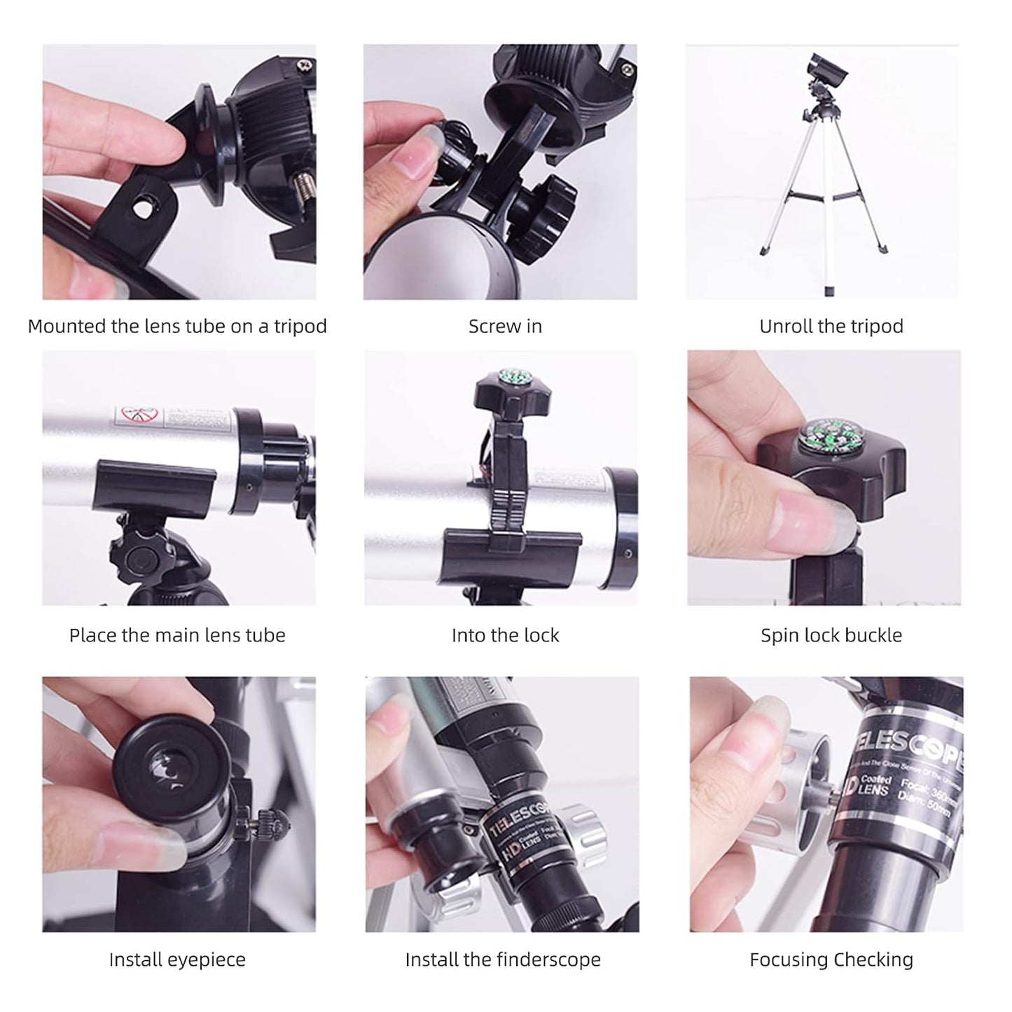 Telescopes for Kids Adults Beginners 50mm Alloy Aperture Astronomical Refractor Telescope 100mm Objective Lens 60x Magnification with Adjustable Tripod Finderscope Compass Birtay Gift for Girl