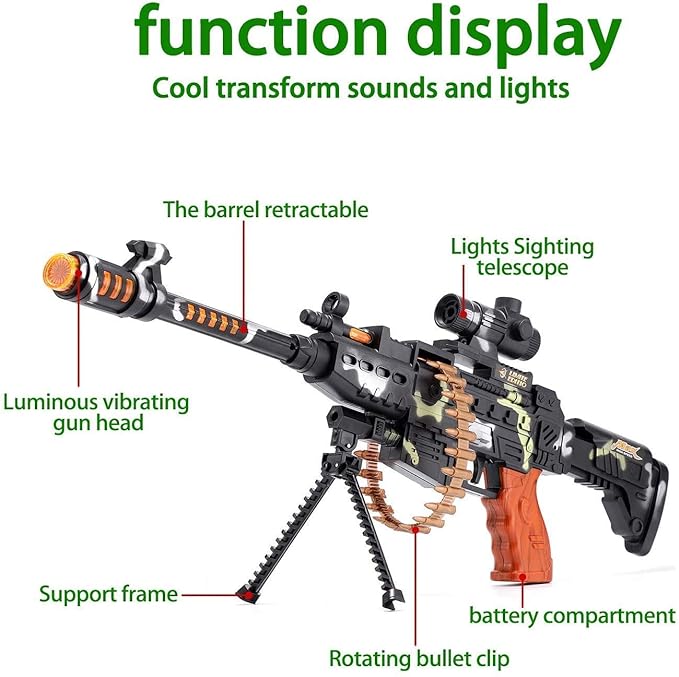 Plastic Musical Army Style Toy Machine Gun for Kids with Vibration - 25 Inches, 3 Yrs & Up, Multicolour