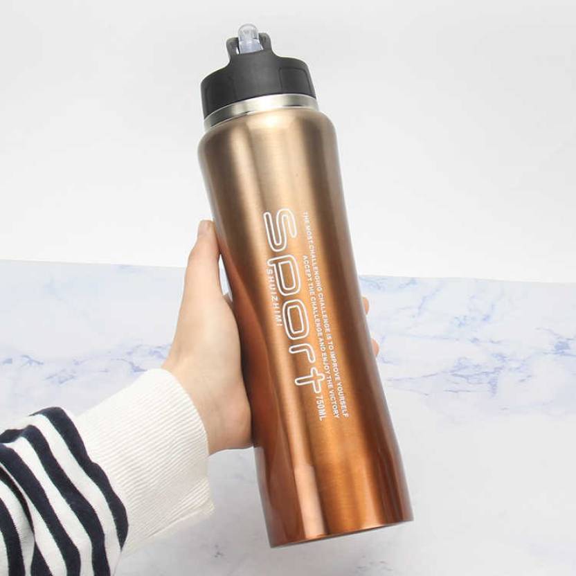 outdoor sports insulated straw water bottle stainless steel 750 ml Sipper (Pack of 1, Gold, Steel)