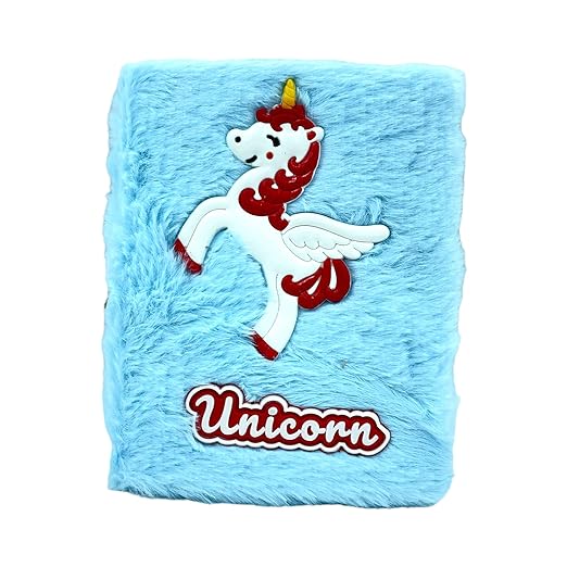 Unicorn Fur Diary for Girls Personal A6 Size Diary Fur Notebook with Ruled Page Approx. 180 Pages Soft Cute Fur Cover Diary for Girls (UNICORN FUR DIARY) with Gel Pen (Blue)