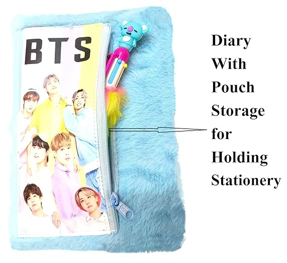 Fur Diary with attached pouch for Kids Fur Notebook Personal Diary for Kids School Notebook Ruled Pages (BTS Fur Diary)
