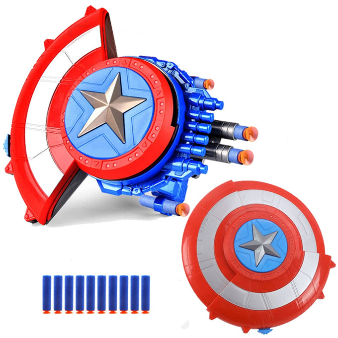 Marvel Avengers Captain America Darts Shooter Shield Launcher Manual Reload Toys For Boys - Blue