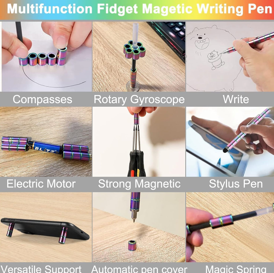 Toy Pen, Decompression Magnetic Metal Pen, Eliminate Pressure Fidget Gadgets, Multifunction Writing Magnet Ballpoint Pen, Modular Tools for Adult & Creative Toys for Kids(SILVER)