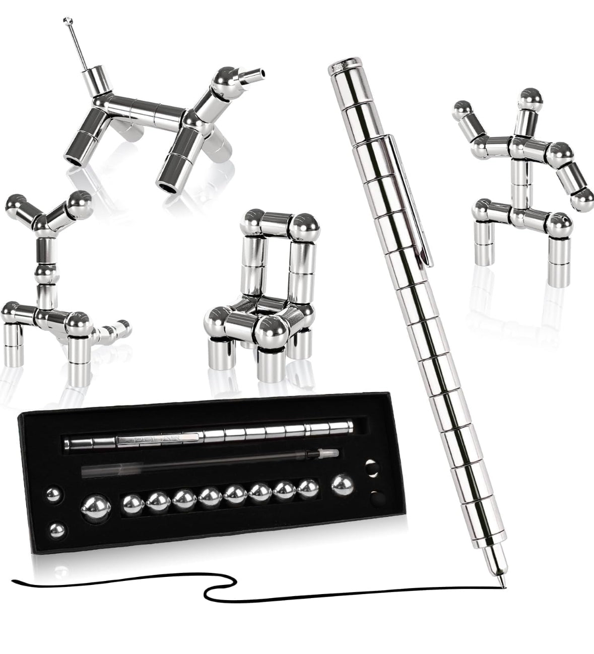 Toy Pen, Decompression Magnetic Metal Pen, Eliminate Pressure Fidget Gadgets, Multifunction Writing Magnet Ballpoint Pen, Modular Tools for Adult & Creative Toys for Kids(SILVER)