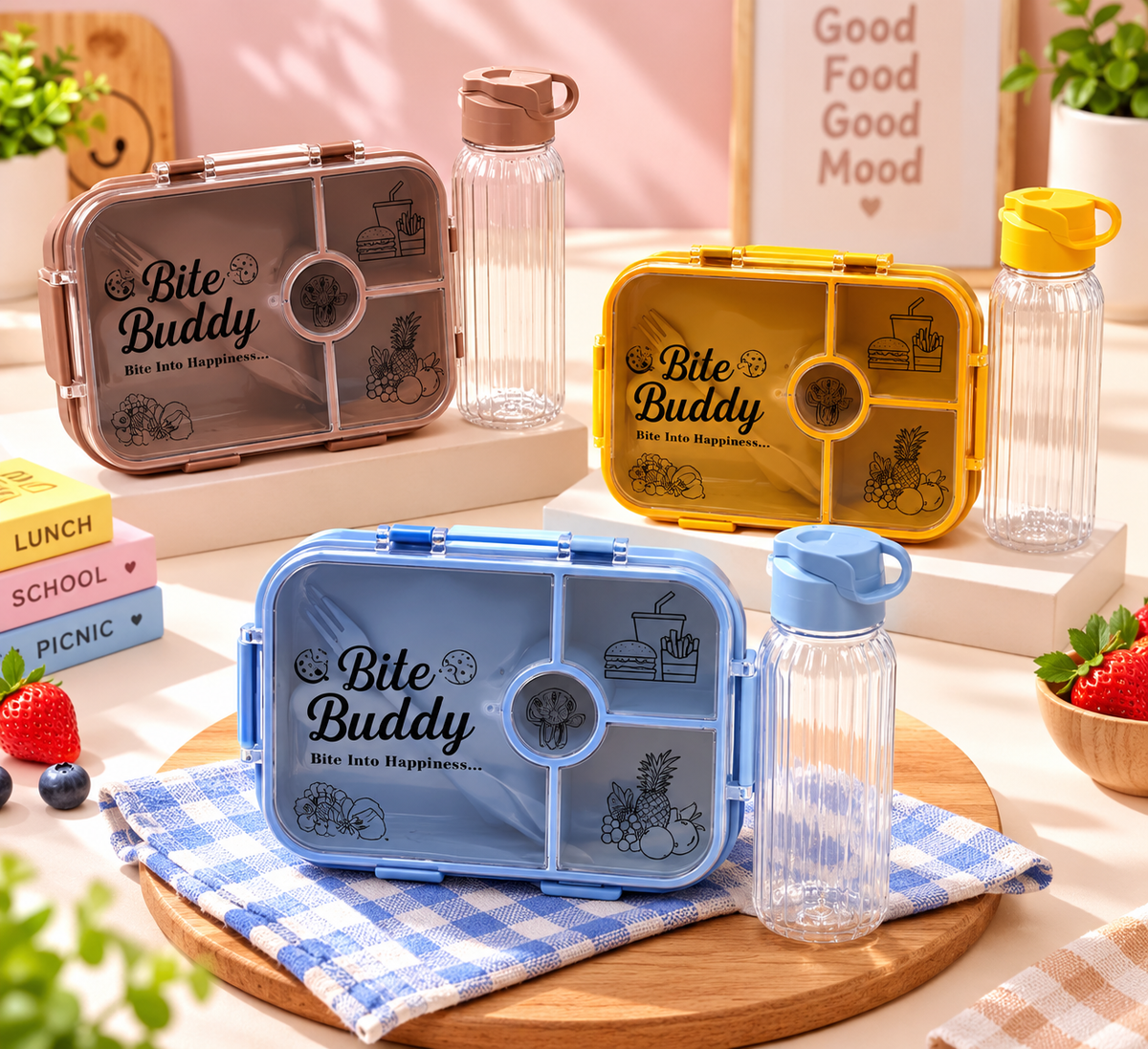 Bite Buddy Kids Lunch Box & 600ml Water Bottle Combo