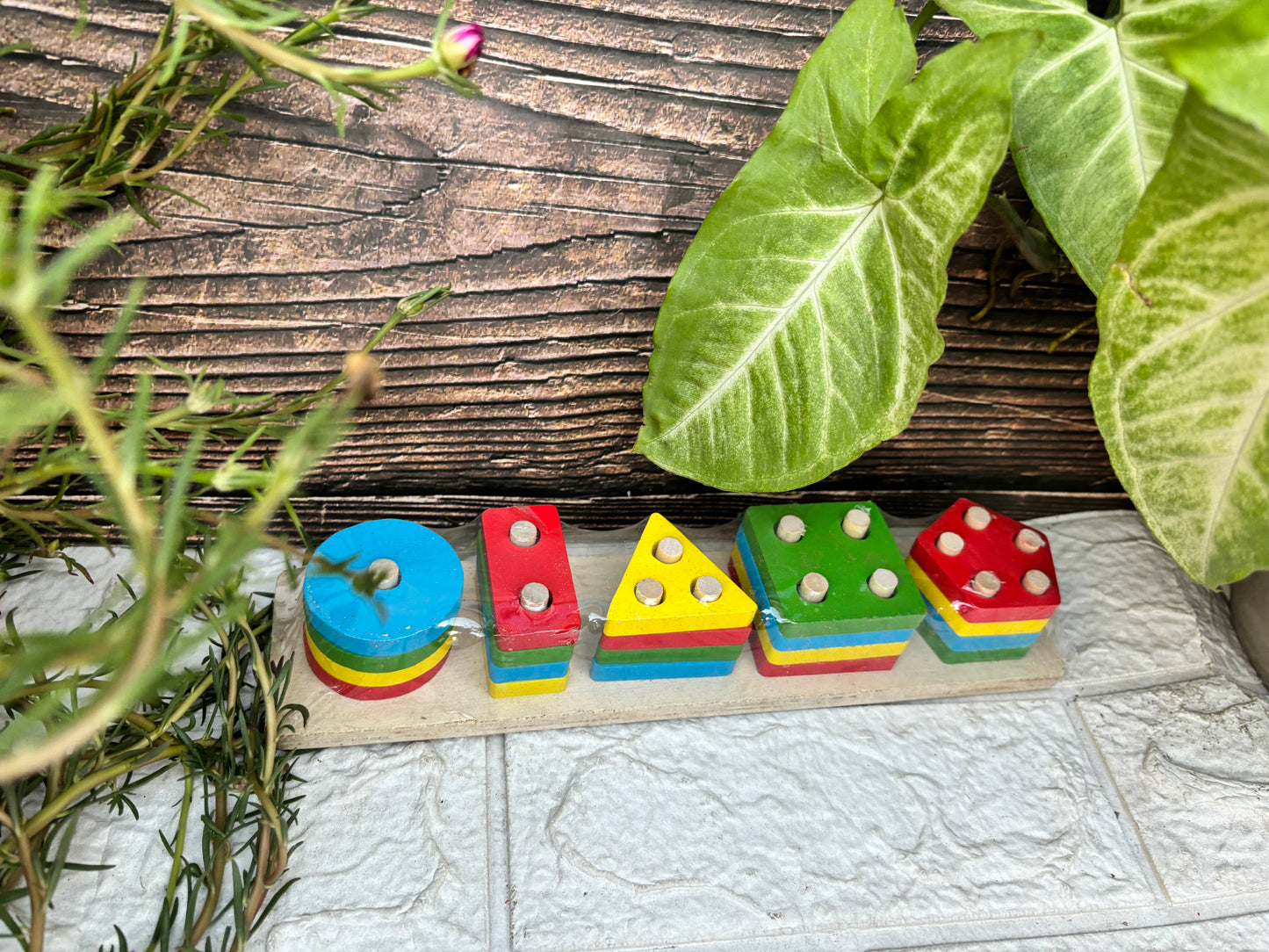 Geometric Shape Matching 5 Column Blocks Montessori Learning Toy( wooden geometric shape sorter)