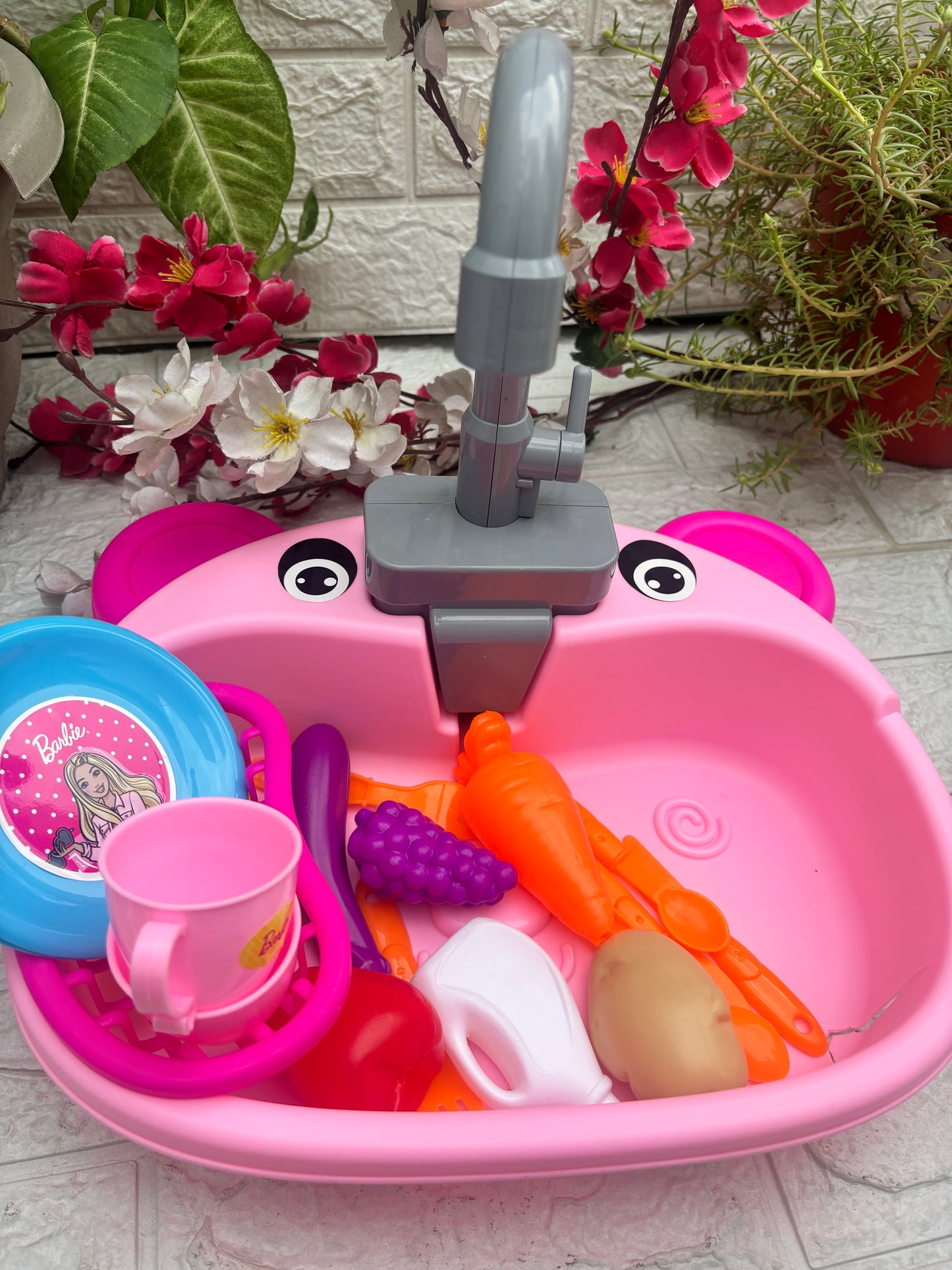 SPOT HUNT Kitchen Toy Sink Electronic Dishwasher Pretend Role Play Kitchen Toys Set with Working Faucet and Dishes Playset for Girls