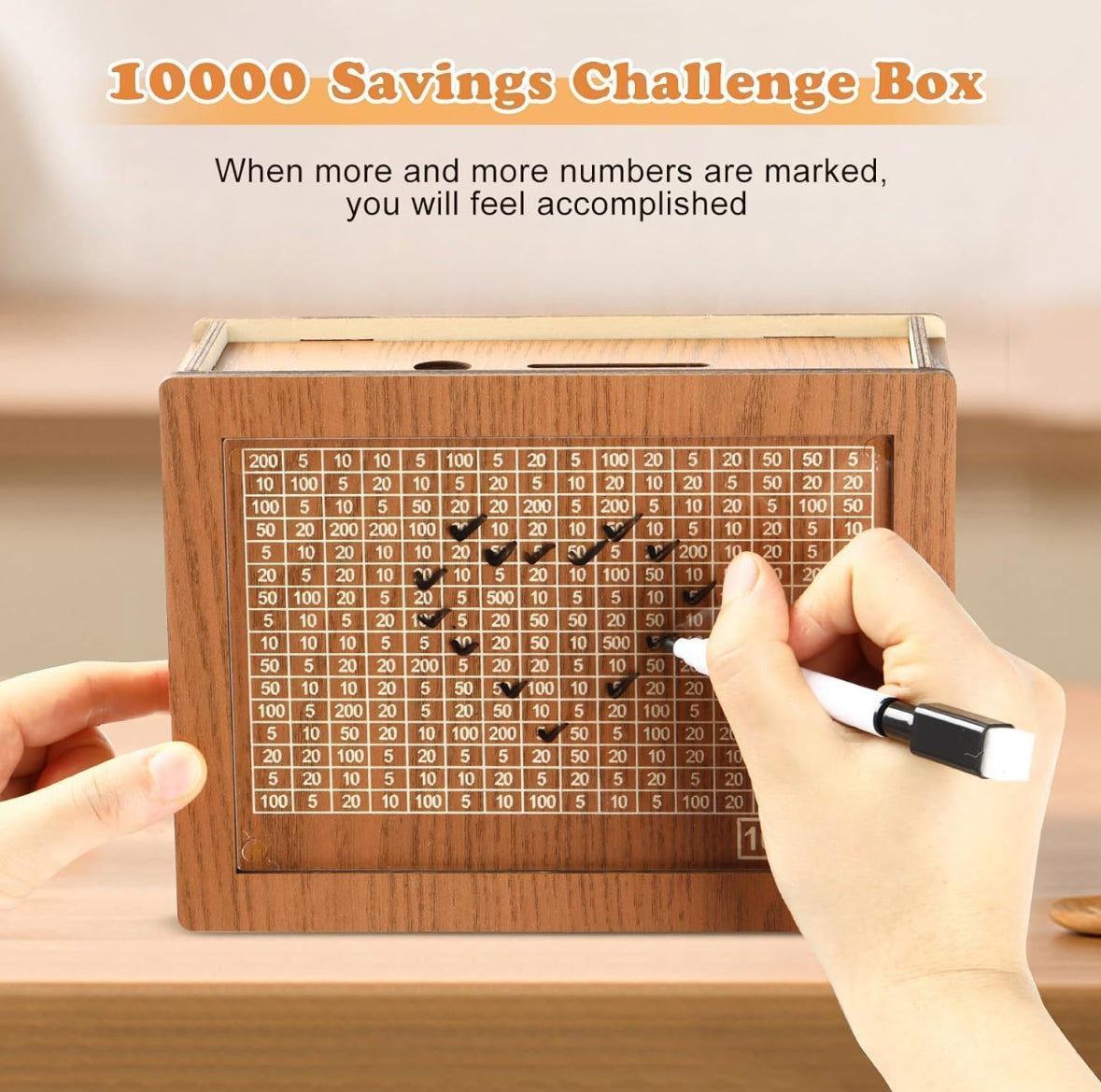 Wooden piggy bank for Kids & Adults, Coin Box, Savings Box, Piggy Bank with Numbers, Target 100000 Rupees Savings Box