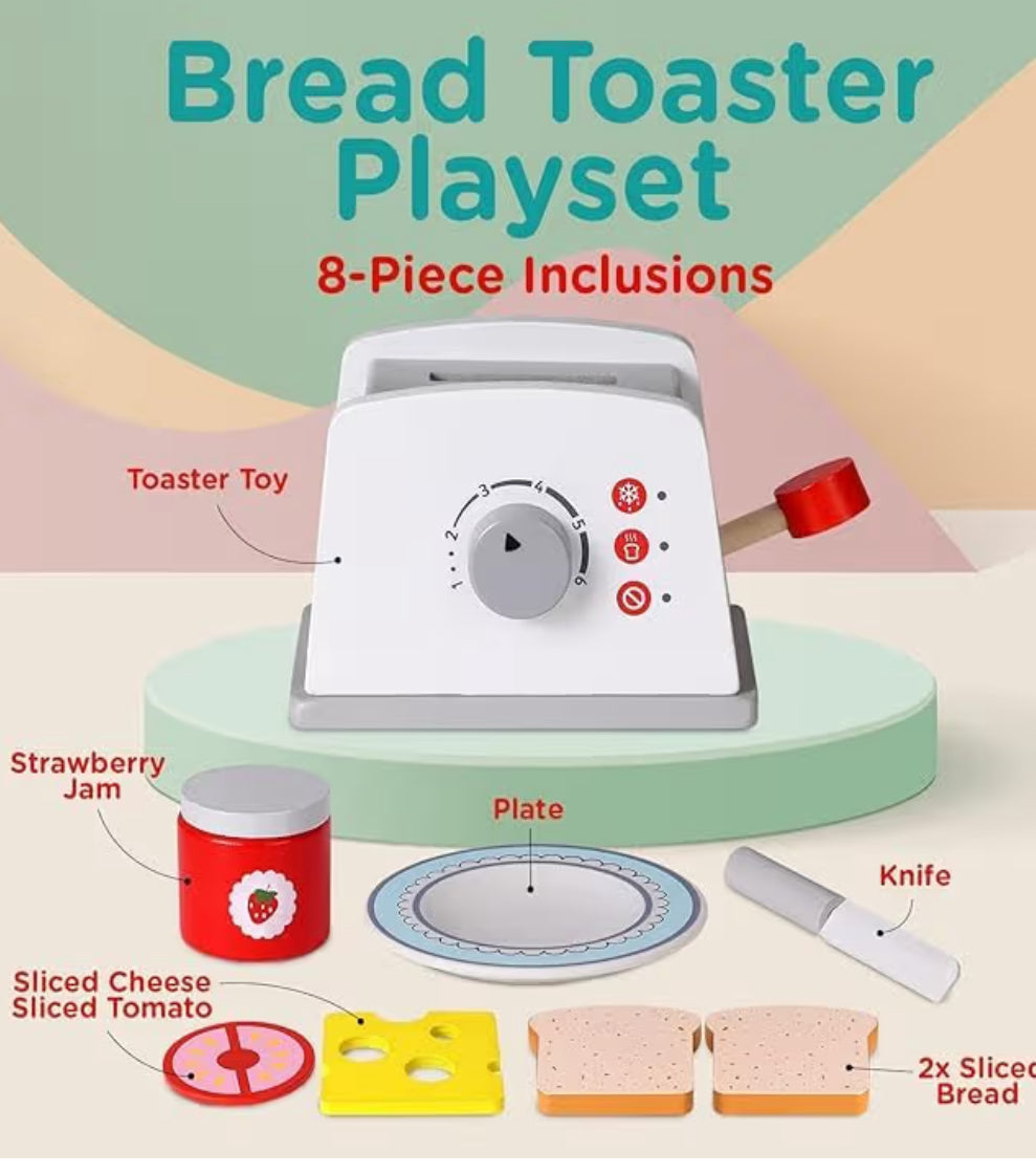 wooden toy toaster set