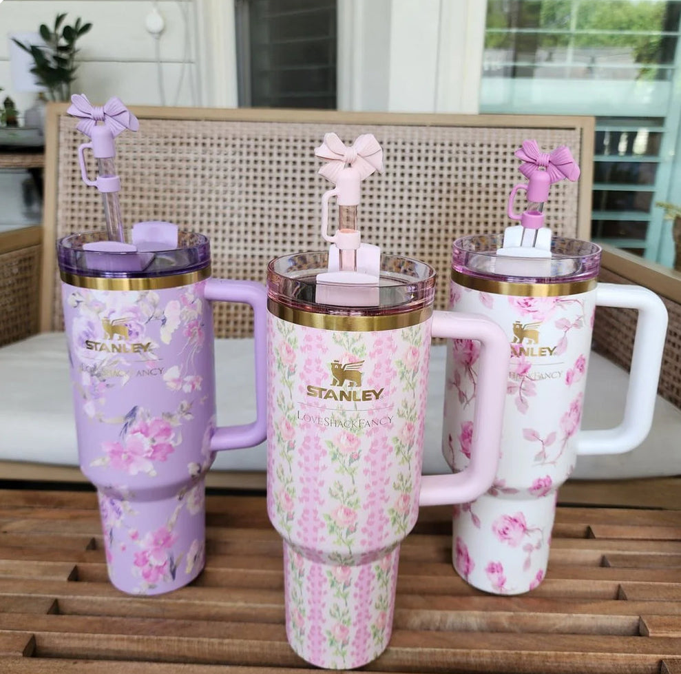 Floral printed Stanley tumbler with cute bow