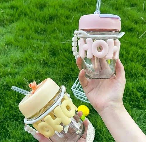 Spot hunt Glass Coffee Tumbler with Lid and Straw Pack of 1,Drinking Glasses Iced Tea Cup Chain Belt & Sleeve Double Juice Smoothies Milk Home & Travel