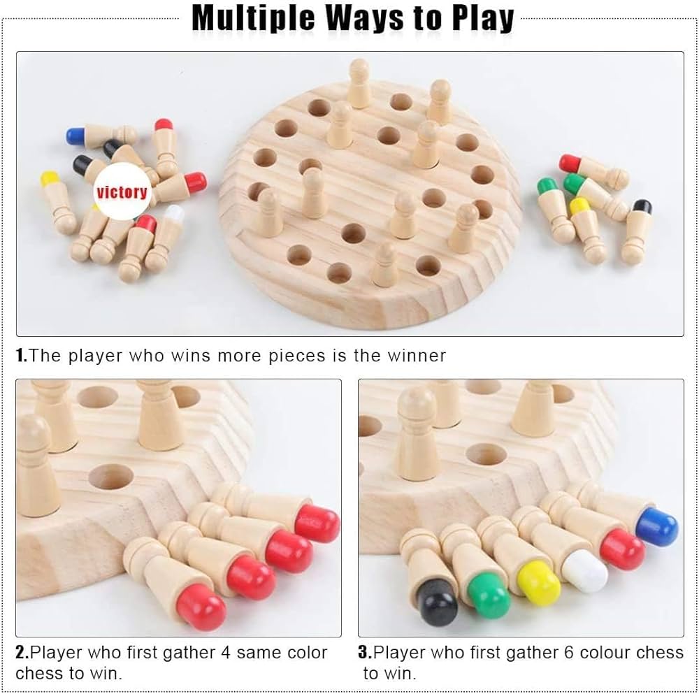 Wooden Memory Chess Color Matching Game Multi Player Family Board Games for Kids