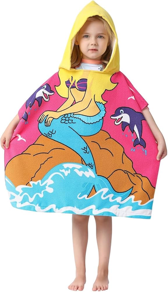 Spot hunt Hooded Poncho Bath Towels for Kids. Soft Absorbing Cartoon Printed Towels