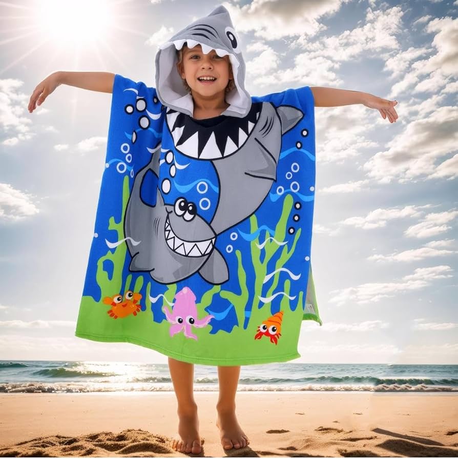 Spot hunt Hooded Poncho Bath Towels for Kids. Soft Absorbing Cartoon Printed Towels