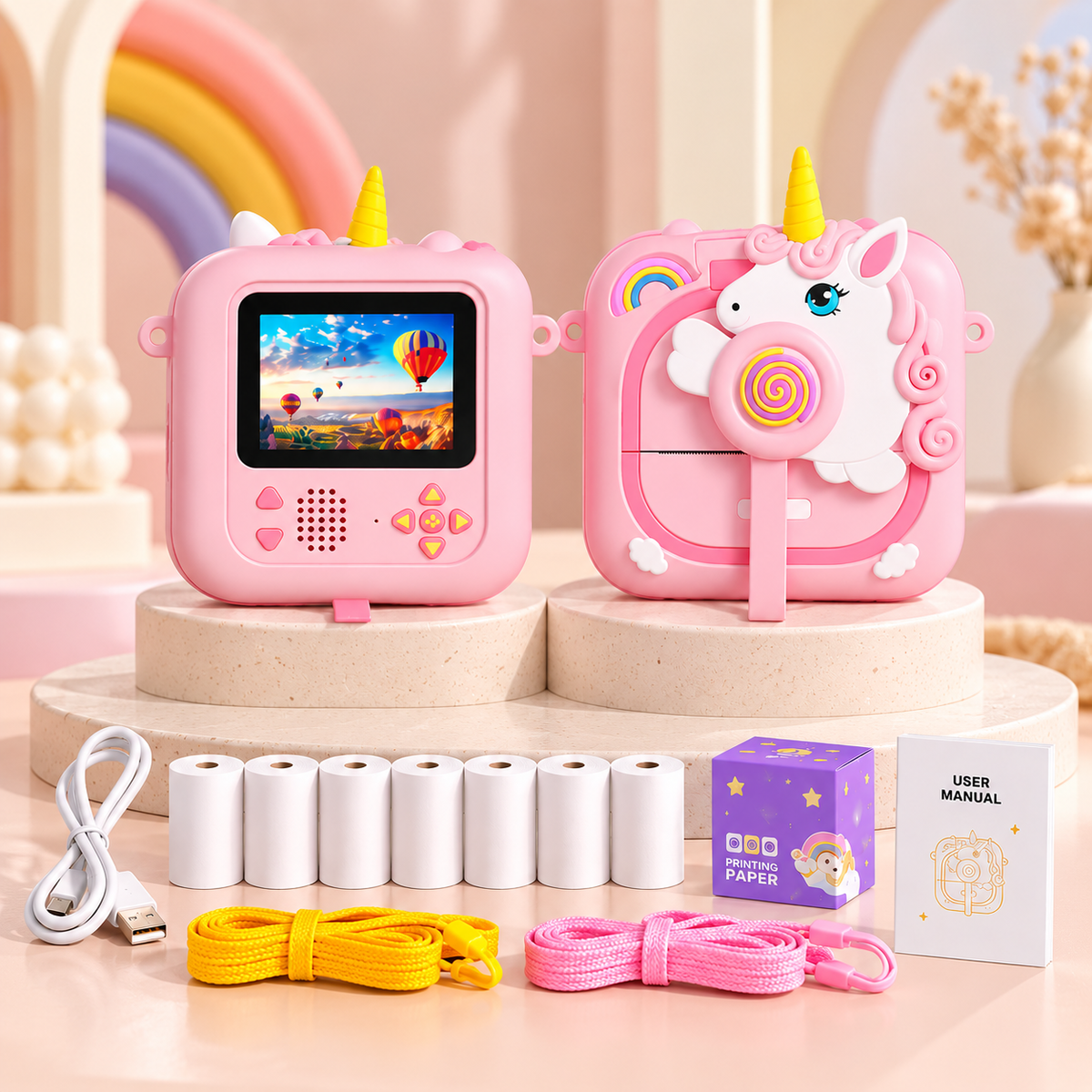 3D Kids Instant Print Camera with Paper Roll | Cute Cartoon Digital Toy Camera
