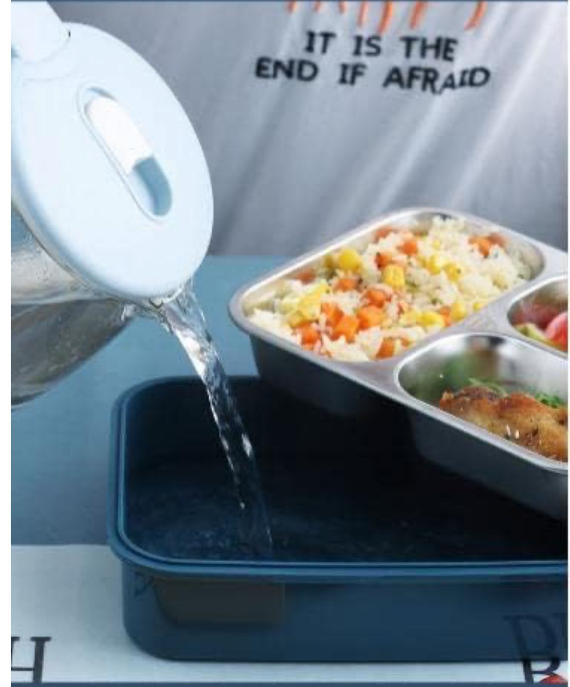 Stainless Steel 3 Compartment Insulated Lunch Box with Plastic Spoon Fork,Removable Inner Plate,Tiffin Box for Adults,Kids,Office,&School Multi-Color -Pack of 1