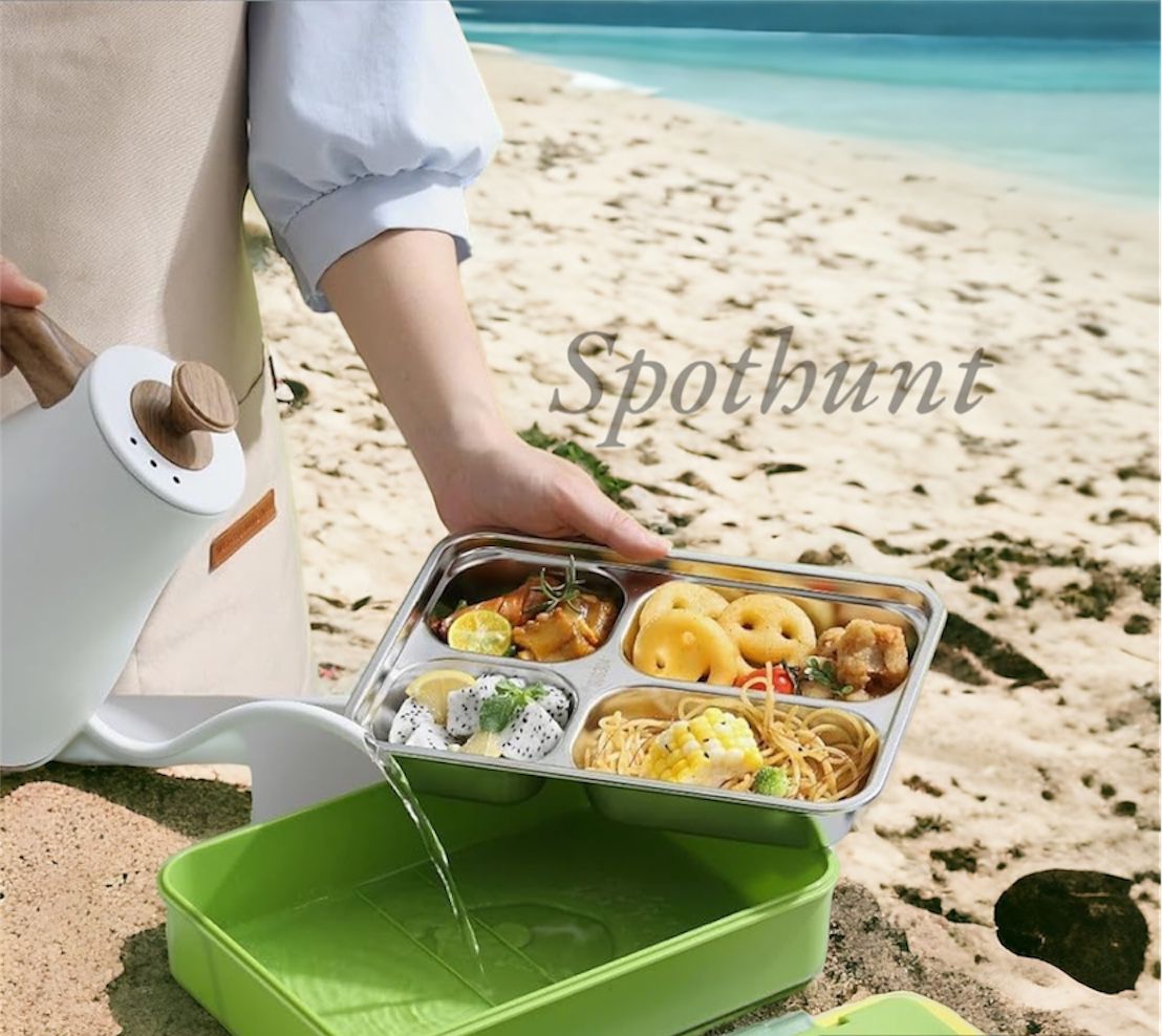 Spothunt stainless steel Lunch Box 1100 ML + 150 ML Stainless Steel Leak Proof 8 Compartment Lunch Box for Kids & Adults Stainless Steel Bento Box Lunch Box (Large Size)