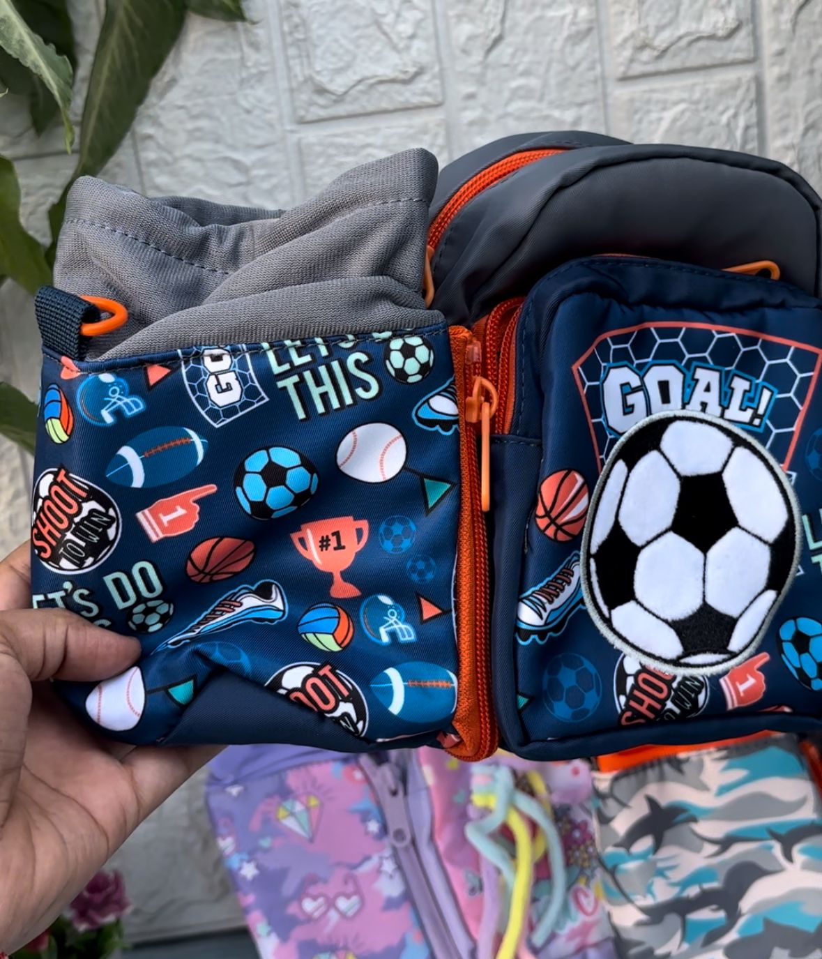 Spot Hunt 2 in 1 Lunch Bag Water Bottle Bag, Canvas, for Kids, School, Picnic, Work, Lunch Box, Water Bottle Carry Bag (Grey Shark)