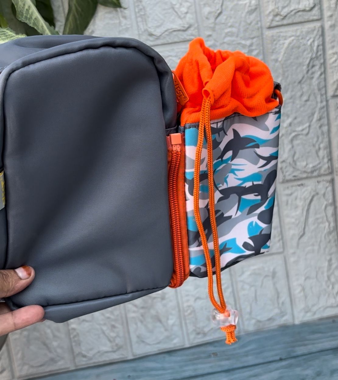 Spot Hunt 2 in 1 Lunch Bag Water Bottle Bag, Canvas, for Kids, School, Picnic, Work, Lunch Box, Water Bottle Carry Bag (Grey Shark)