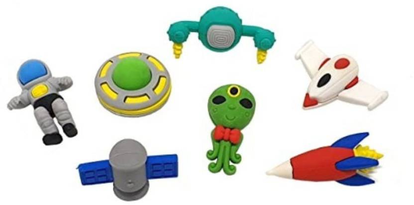 Gift Box 3D Puzzle Fancy Space Theme Erasers for Kids 7 Non-Toxic Eraser (Multicolor)