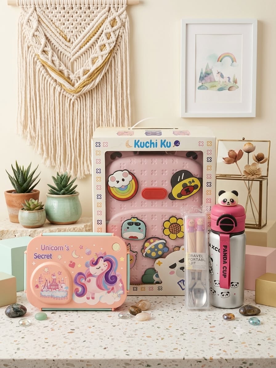 Premium Kids Back-to-School Combo Set – Lunch Box, Water Bottle & Cutlery Set