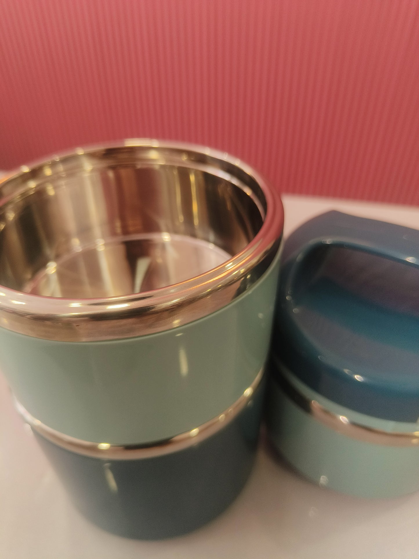 3-Tier Stainless Steel Insulated Lunch Box with Carry Handle - Stackable Tiffin Set (Teal/Navy)