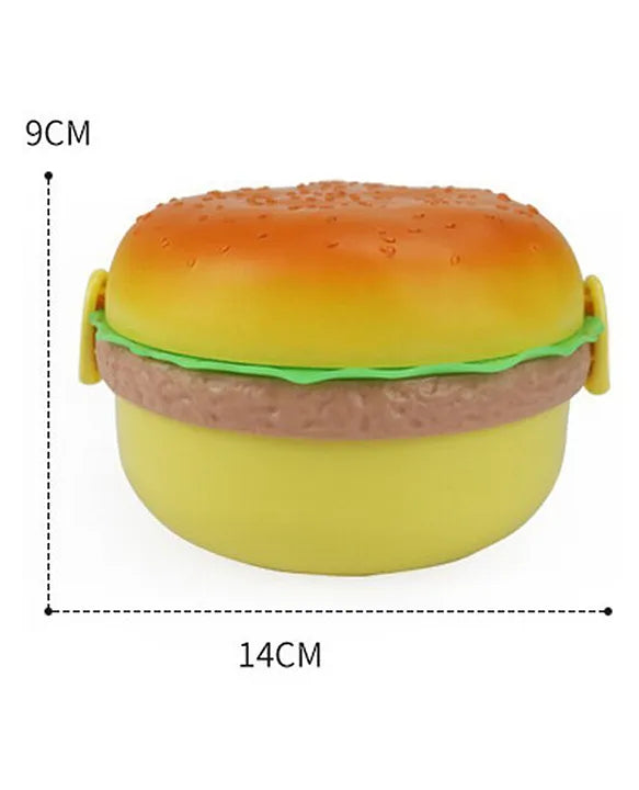 2 layer Burger Shape Lunch Box With Spoon and Fork (Color May Vary)