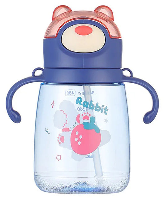 BPA Free Water Bottle Sipper for Kids with Straw Handle & Adjustable Strap Tumbler Indigo Blue - 450 ml