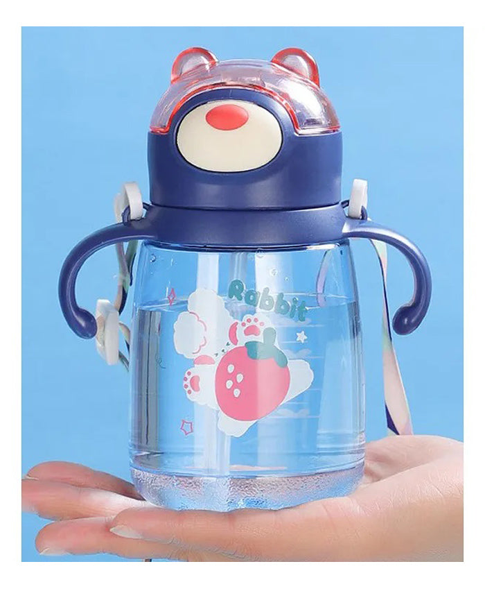 BPA Free Water Bottle Sipper for Kids with Straw Handle & Adjustable Strap Tumbler Indigo Blue - 450 ml