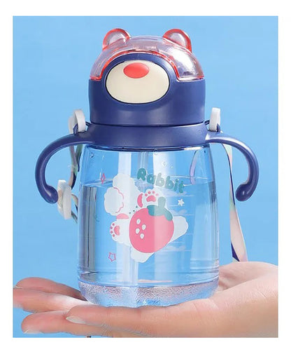 BPA Free Water Bottle Sipper for Kids with Straw Handle & Adjustable Strap Tumbler Indigo Blue - 450 ml
