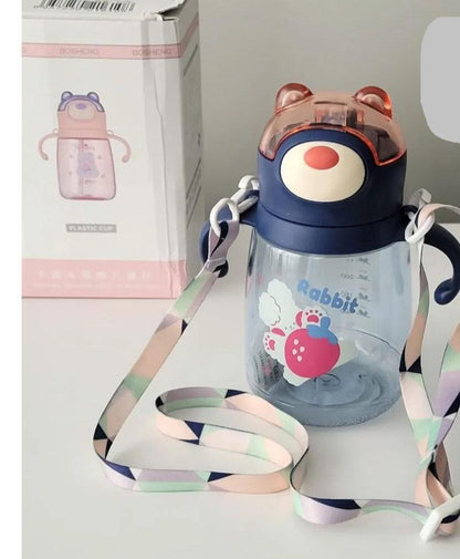 BPA Free Water Bottle Sipper for Kids with Straw Handle & Adjustable Strap Tumbler Indigo Blue - 450 ml