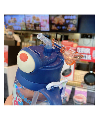 BPA Free Water Bottle Sipper for Kids with Straw Handle & Adjustable Strap Tumbler Indigo Blue - 450 ml