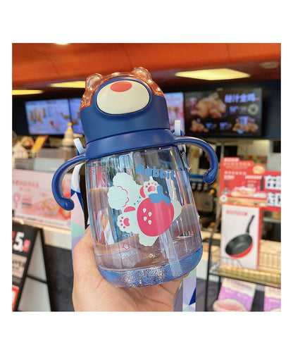 BPA Free Water Bottle Sipper for Kids with Straw Handle & Adjustable Strap Tumbler Indigo Blue - 450 ml