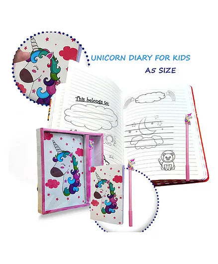 Unicorn Theme Diary with Gel Pen White