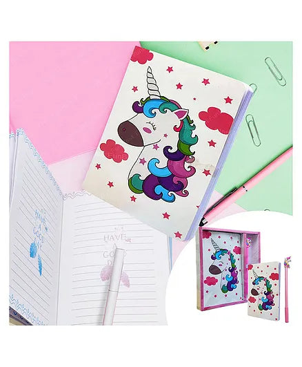 Unicorn Theme Diary with Gel Pen White