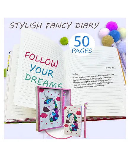 Unicorn Theme Diary with Gel Pen White