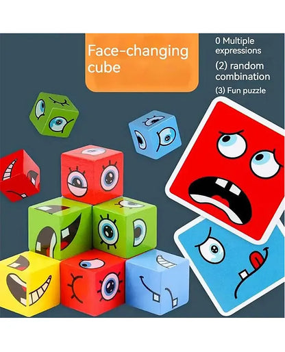 Wooden Cube Emoji Puzzle-Expression Cube Toy- 16 Cubes & Challenge Cards- Family Fun Games for Kids - Travel Board Games for Kids
