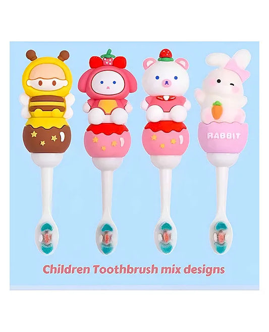 Toothbrush For Baby And Kids Cute Kawaii Cartoon Design Colorful Soft Toothbrush For Babies And Kids Extra Microfiber Soft Bristles With Silicone Grip And Spilt Bristle - (Pack of 1 Color And Design May Vary)