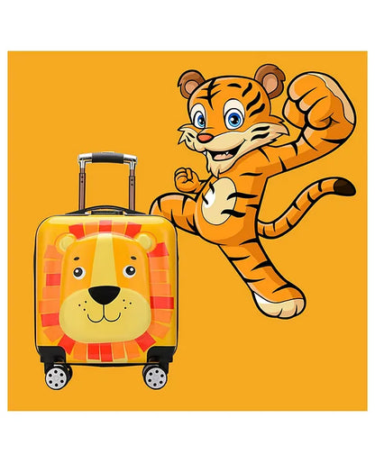 Kids Travel Trolley Bag, Hard Polycarbonate Case, Light Weight, 360 Degree Wheeling System, Suitcase for Kids - Tiger