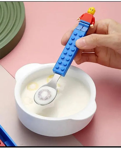 Spot Hunt Colourful Blocks Playful Design Tableware Feeding Spoon and Fork Set Perfect for Kids Breakfast School Lunch Box Meal Dinner