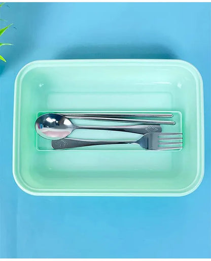 Spot Hunt Stainless Steel Table Lunch Box 3 Compartment Leak-Proof BPA Free With Spoon, Chopstick & Fork -710 ML - Color & Design May Vary