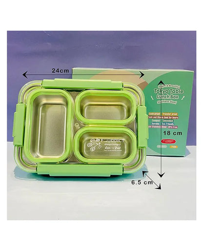 Spot Hunt Stainless Steel Table Lunch Box 3 Compartment Leak-Proof BPA Free With Spoon, Chopstick & Fork -710 ML - Color & Design May Vary