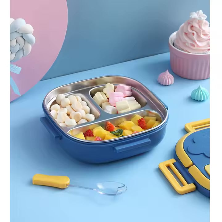 Stainless Steel Square Shape Insulated Lunch/Tiffin Box with Spoon for Kids