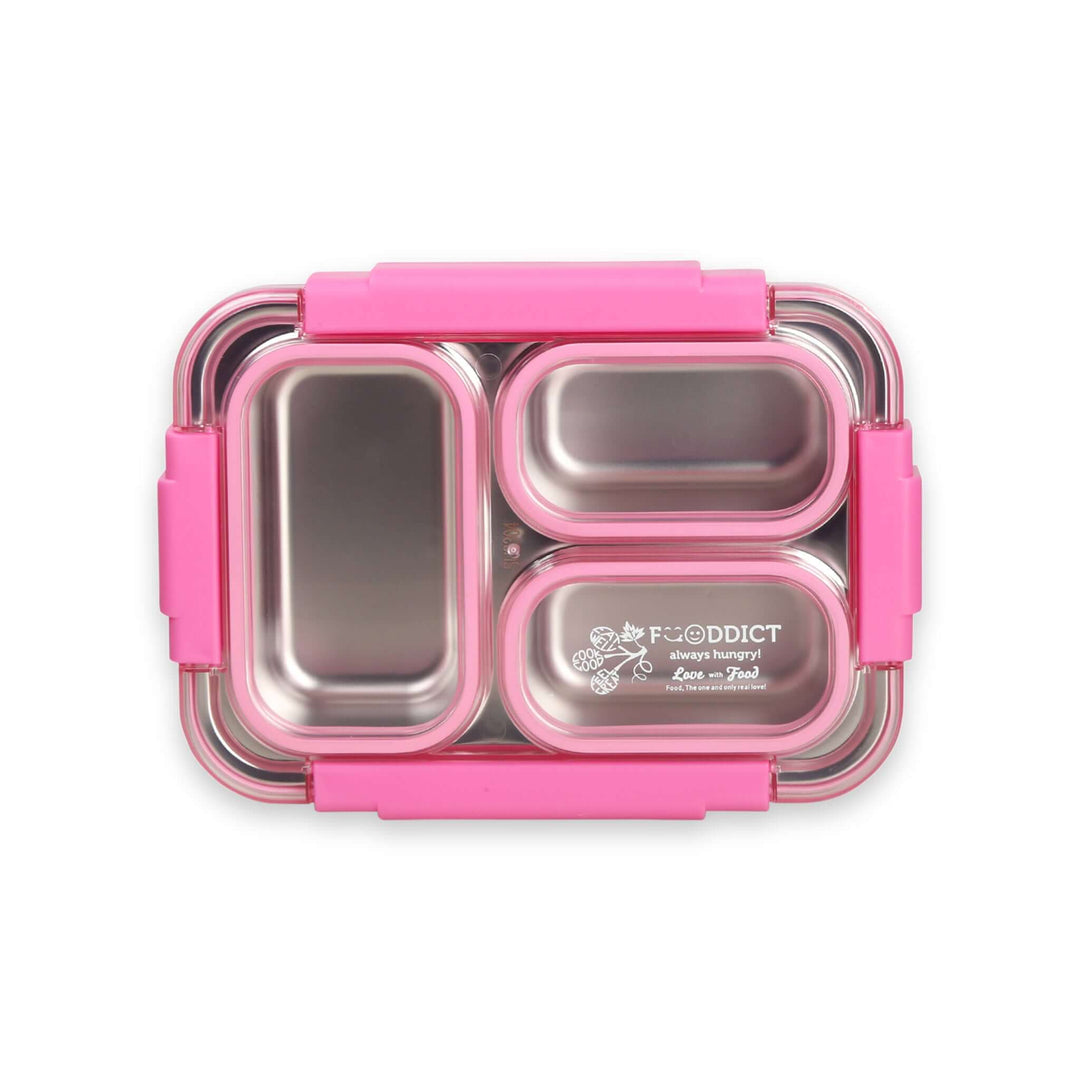 Spot Hunt Stainless Steel Table Lunch Box 3 Compartment Leak-Proof BPA Free With Spoon, Chopstick & Fork -710 ML - Color & Design May Vary