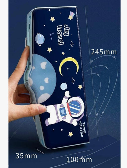 Spot Hunt Jumbo Size Multi-Functional Astronaut Space Theme Pencil Modern Geometry Box with Accessories | Gifts for Kids (Plastic, Blue)