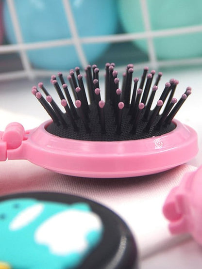 Mini Folding Hair Comb With Makeup Mirror