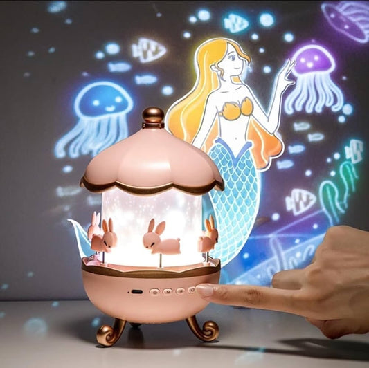 Spot Hunt Bunny Carousel Night Light Projector, 6 Set Films Rotatable Rabbit Night Lamp for Kids Room Decor (Bunny Night Light)